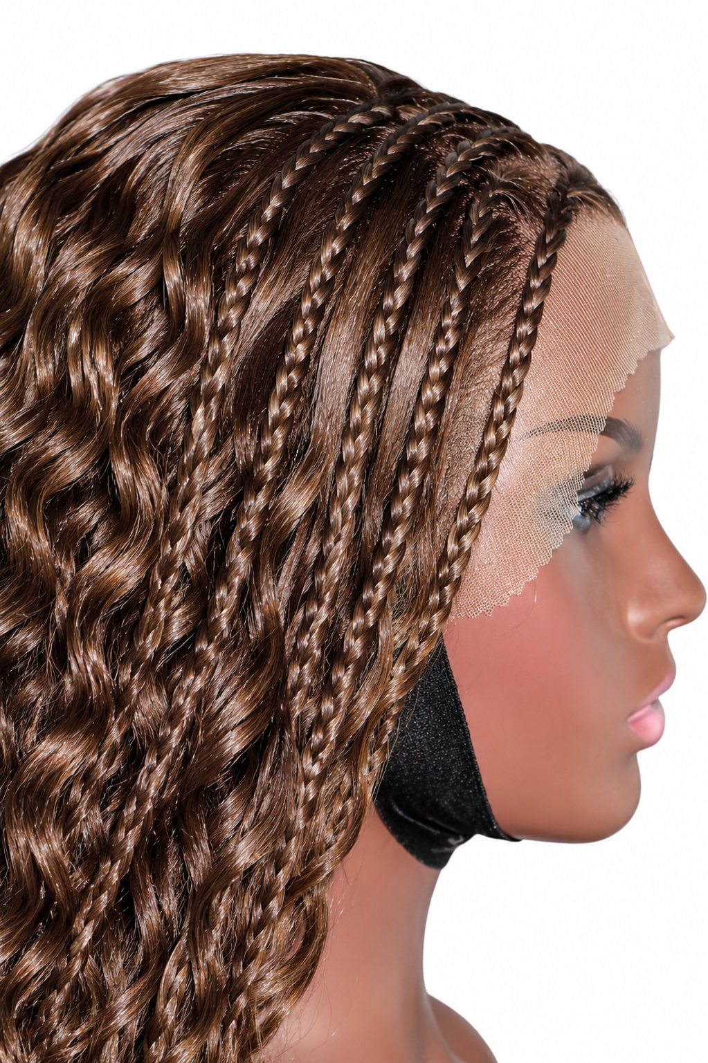 Medium Chocolate Brown Braided Goddess Wave Lace Wig – 13x4 Lace Frontal