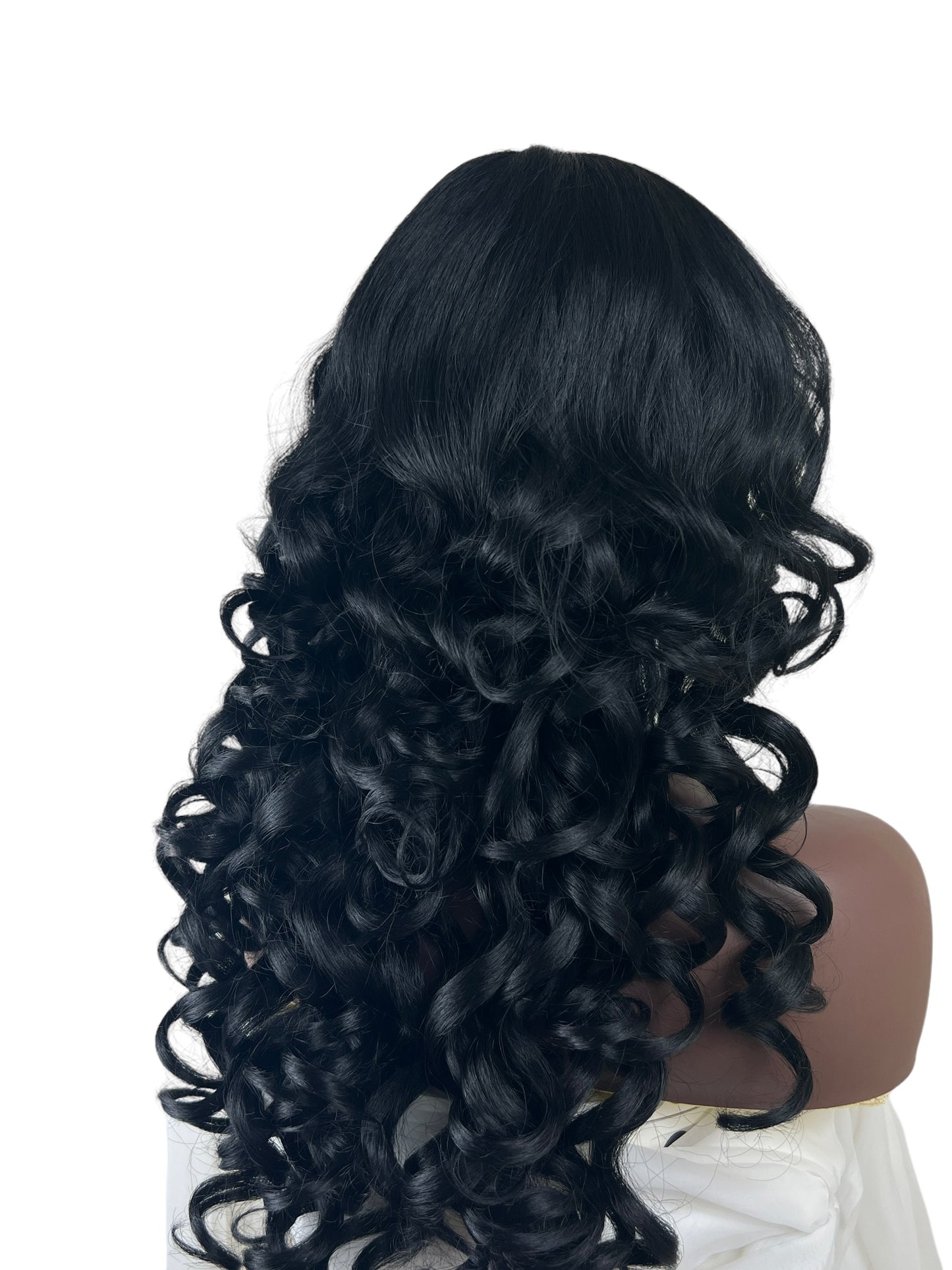 Loose curls in Black T Part lace Front Wig