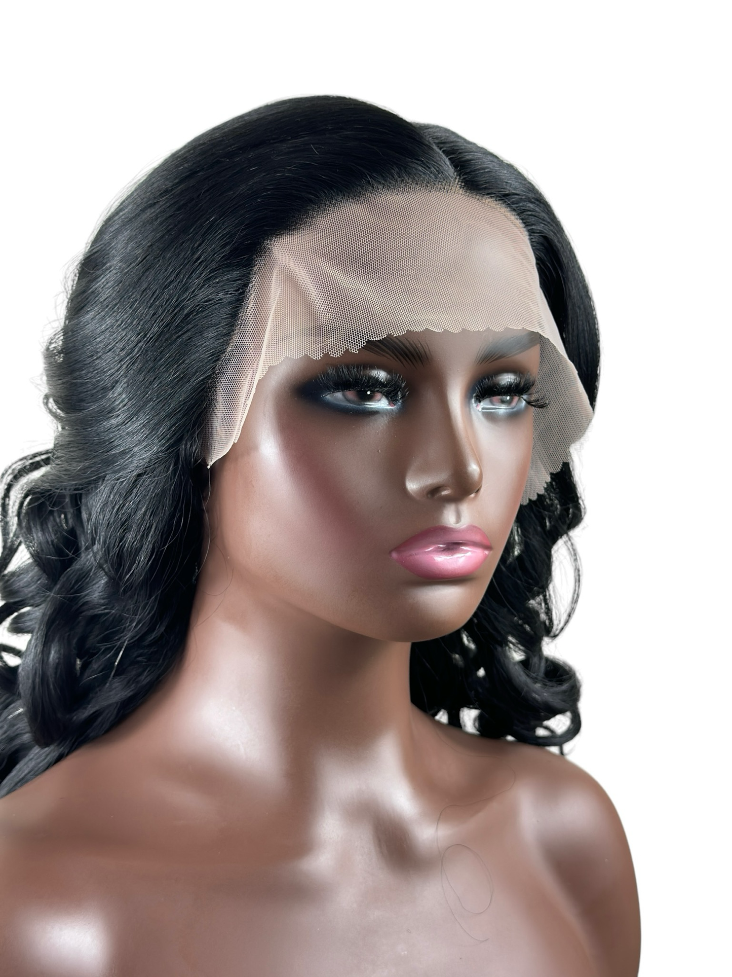 Loose curls in Black T Part lace Front Wig