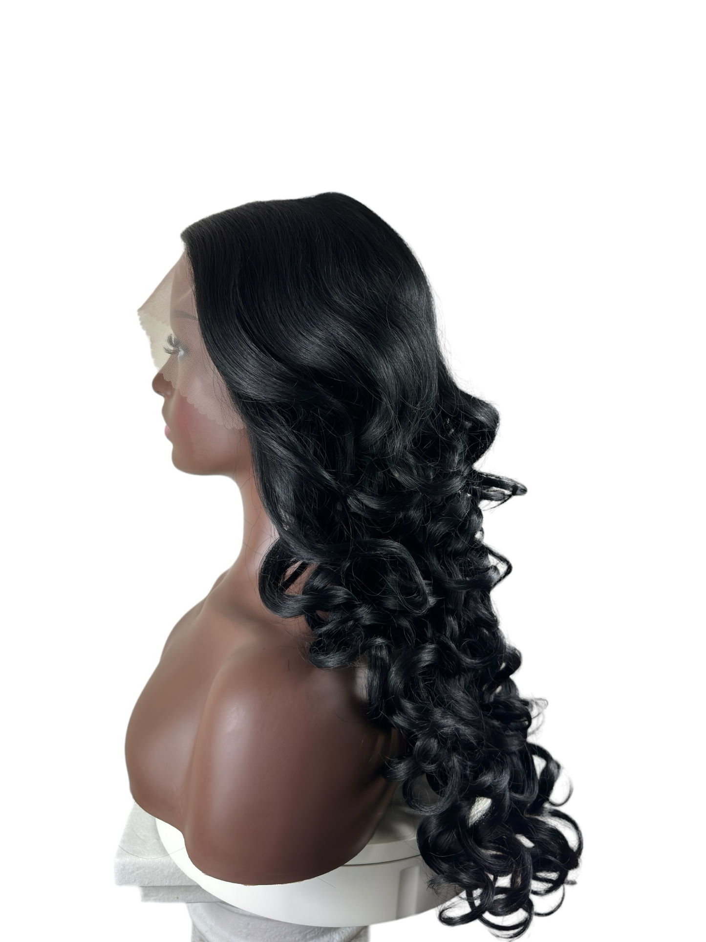 Loose curls in Black T Part lace Front Wig