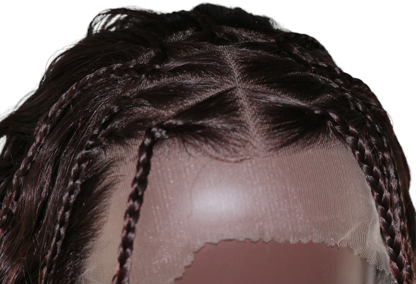 Rich Auburn Brown Blend Braided Goddess Wave Lace Wig – 13x4 Lace Frontal