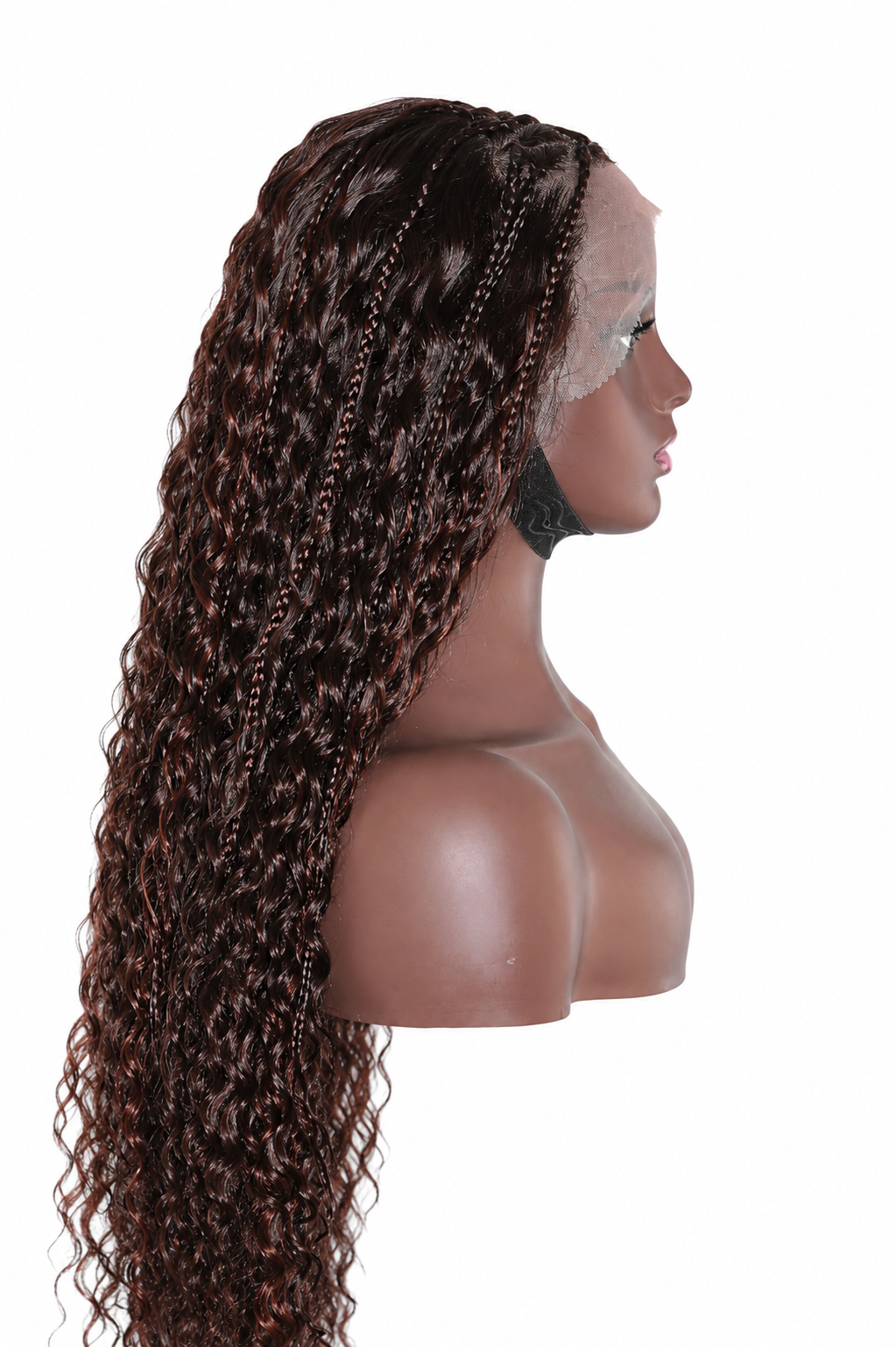 Rich Auburn Brown Blend  Braided Goddess Wave Lace Wig – 13x4 Lace Frontal