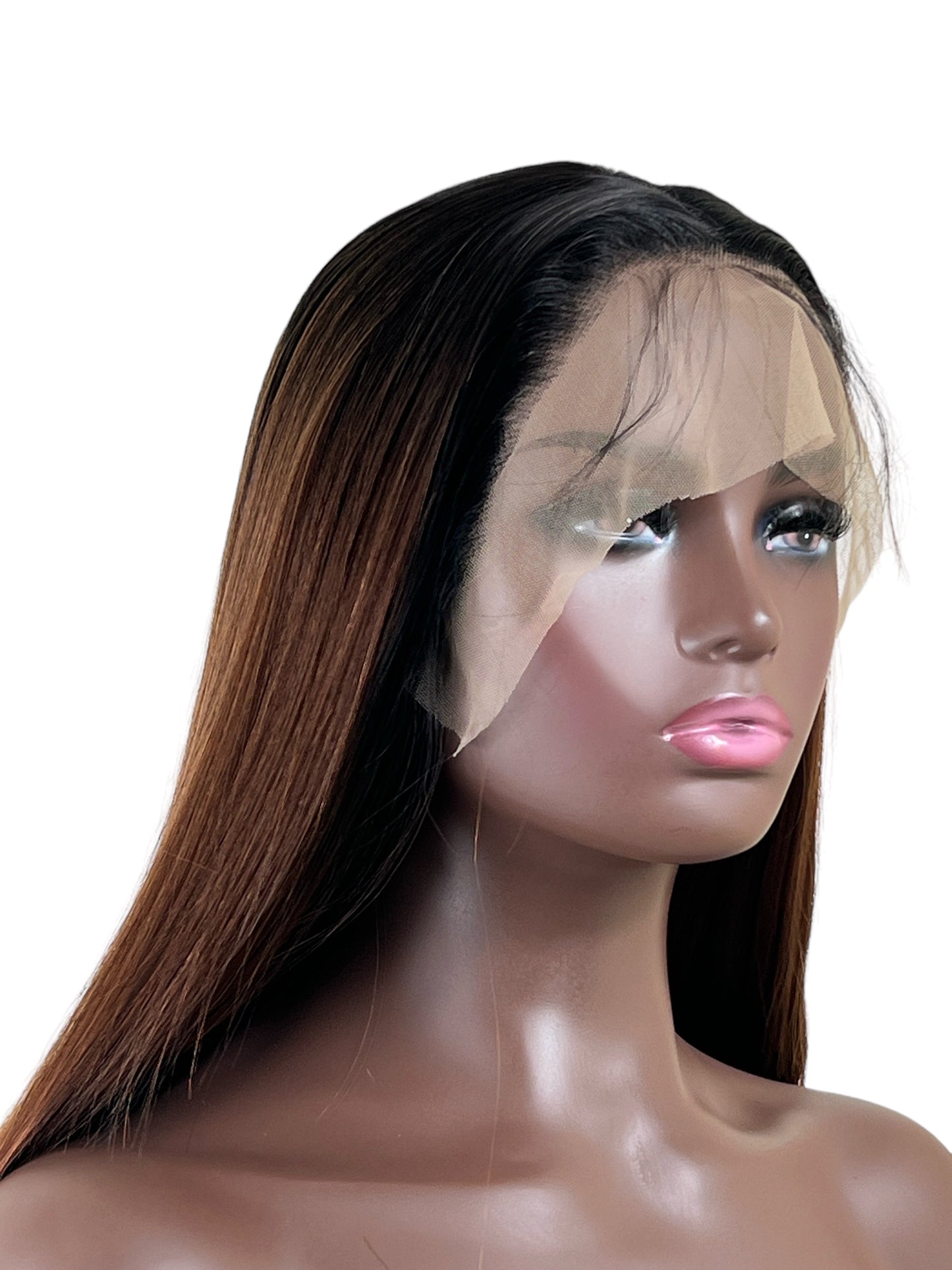 Bone straight Ombre Brown 13 x4 Lace Synthetic wig