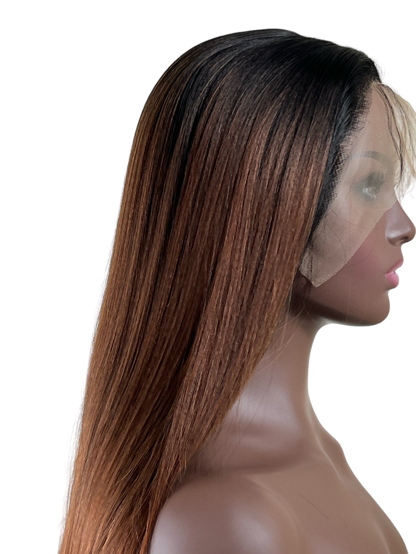 Bone straight Ombre Brown 13 x4 Lace Synthetic wig