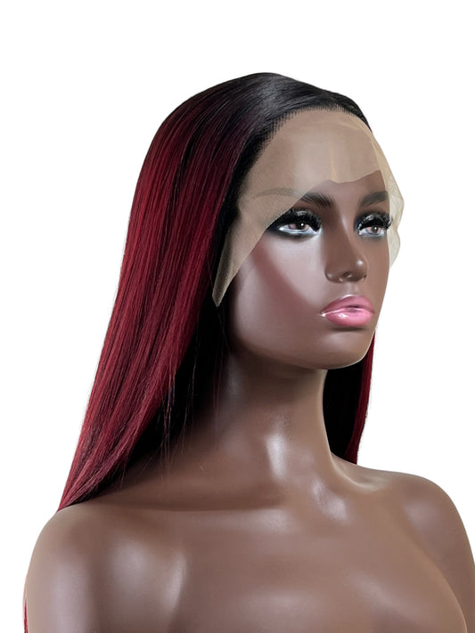 Bone straight Ombre Red 13 x4 Lace Synthetic wig