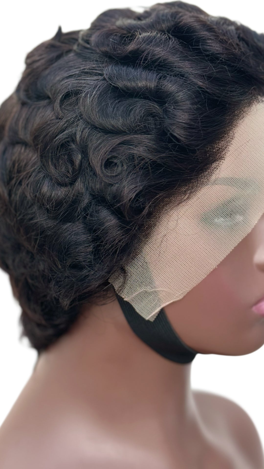 Pixie Cut short Curls lace front wig- Black