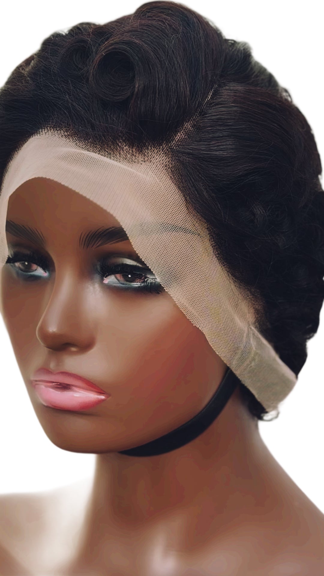 Pixie Cut short Curls lace front wig- Black